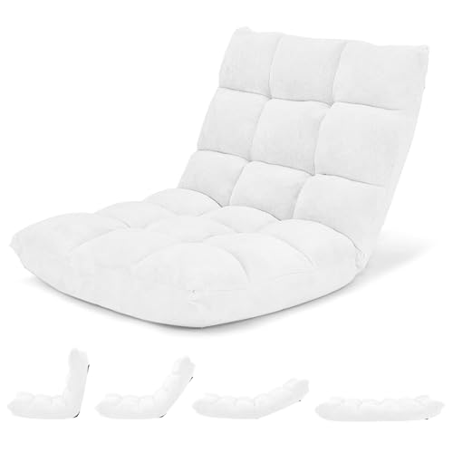 Giantex Floor Chair with Back Support, 14 Adjustable Position, Padded Sleeper Bed, Couch Recliner, Folding Gaming Floor Chairs for Adults, Living Room, Bedroom, Yoga, Meditation, White - color: White, size: 26.5"x22.5"x22"