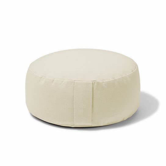 Organic Round Meditation Cushion by renoo - Durable Comfortable Cotton, Linen, Hemp - Modern Zafu - Buckwheat Floor Pillow Yoga Bolster in 15 Colors Removable Cover - 15 inches - Vanilla - color: Vanilla