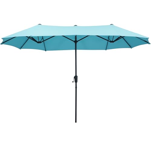 13Ft Large Patio Umbrella Outdoor Double-Sided Market Umbrella w/Easy Crank for Yard, Poolside, Deck, Blue - color: Blue, size: 13FT Umbrella