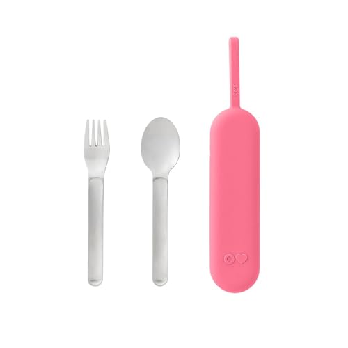 Omie OmieBox Travel Utensil Set | Fork and Spoon with Case for Easy Travel | Stainless Steel Fork and Spoon | Pink - color: Pink, size: Age: 9+ Years