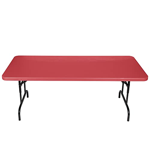 OEF Furnishings OEFBTA-3072-40 Adjustable-Height Commercial-Grade Premium Industrial Folding Table, 6-Foot Pedestal-Leg Design with 17-Gauge Steel Frame and Thick Double-Wall Top (72" × 30", Red Top) - color: Red