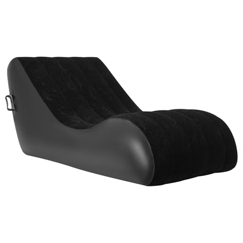 Lounger Inflatable Sofa Bed, Folding Sofa Bed with Flocking Fabric Comfortable S-Shape Air Mattress with Air Pump Blow Up Couch for Living Room Patio Outdoor Camping 35.4x55.1x27.5in (Black) - color: Black