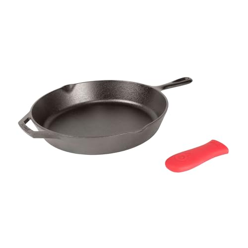 Lodge Seasoned Cast Iron Skillet 12 Inches - Quality Frying Pan for the Stove, Oven, Grill & Campfire - Includes Silicone Hot Handle Holder - Non-Toxic, Nonstick & Long-Lasting - size: 12 inch + Hot Handle Holder