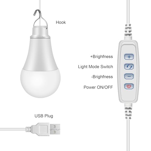 USB LED Camping Light 10W,Portable LED Bulb for Camping Garage Warehouse Car Truck Fishing Boat,Outdoor Emergency Light,Children Bed Room White