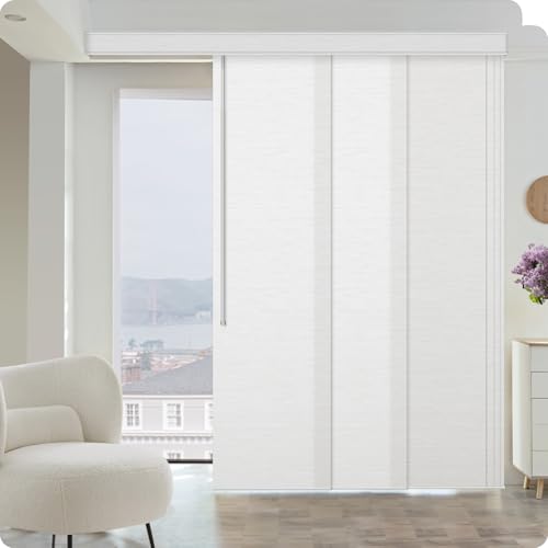 Graywind Manual Sliding Panels Light Filtering Privacy Panel Track Blinds Wand Control Window Blinds for Patio Sliding Glass Door Large Windows Width Up to 153", Custom Size (Jacquard White) - color: Dimout Jacquard White