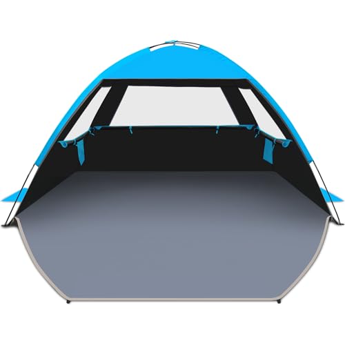Gorich Beach Tent Sun Shelter for 3/4/6/8/10 Person with UPF 50＋ UV Protection, Lightweight & Easy Setup Beach Shade Canopy, Portable Beach Shade Tent Beach Cabana - color: Dark Shelter-skyblue, size: 3 Person