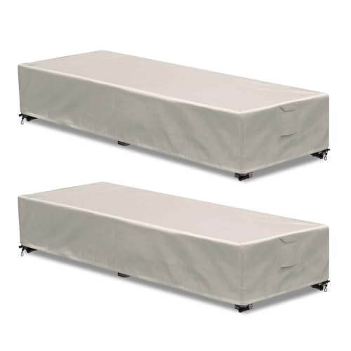 Outdoor Chaise Lounge Cover 2 Pack Patio Lounge Chair Covers Waterproof 600D Weather Resistant Material, UV Protection, Windproof Design Outside Furniture Covers 80" x 28" x 14" H,Beige - color: Beige, size: 2 Pack (80"l X 28"w X 14"h)