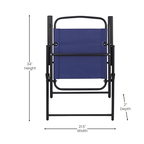 Flash Furniture Mystic Folding Patio Sling Chairs, Outdoor Textilene Lawn Chairs with Armrests, Set of 2, Navy - color: Navy