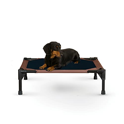 K&H Pet Products Outdoor Elevated Dog Cot, Breathable Cooling Elevated Cot Hammock Pet Bed for Small Dogs, Washable Mesh Cover, Raised Metal Frame, Collapsible, Portable - Small 22 X 17in Chocolate - color: Chocolate/Black Mesh, size: Small 22"L x 17"W