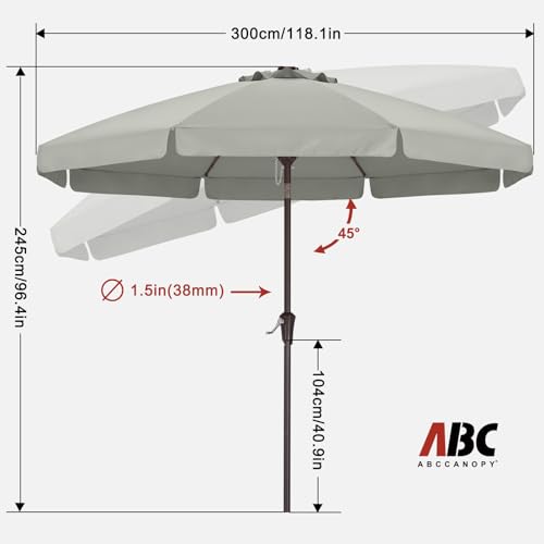 ABCCANOPY 10ft Scalloped Patio Umbrella, Outdoor Table Umbrella with Tilt and Crank, Fiberglass Ribs Deck Umbrella for Patio, Pool, Garden, Picnic (Light Gray) - color: Light Gray, size: 10FT