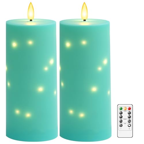 kakoya 10" x 4" Large Outdoor Waterproof Flickering Flameless Candles with Timer,2Pcs Battery Operated LED Pillar Candles with Embedded Star String for Outdoor Lanterns,Porch,Patio Decor(Blue) - color: Blue, size: 2PCS-D4"xH10"
