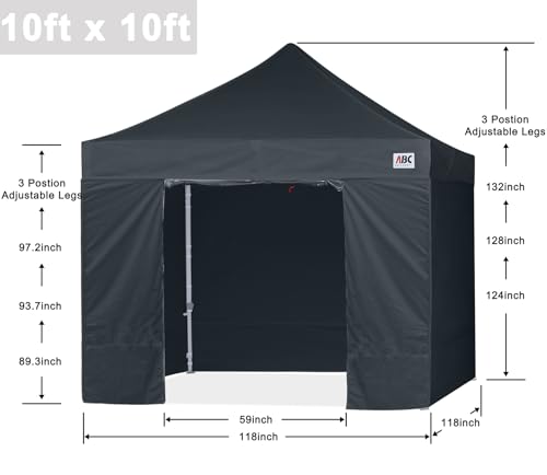 ABCCANOPY Easy Pop Up Canopy Tent with Sidewalls 10x10 Commercial -Series, Black - color: black, size: 10X10