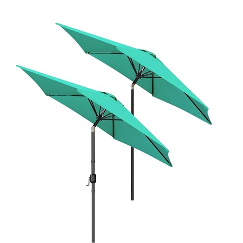 Yaheetech 2 Pack 9FT Outdoor Patio Umbrella Outdoor Table Umbrella w/Push Button Tilt & Crank, Yard Sun Shade UV Protection Waterproof for Pool, Market, Terrace, Beach, Outdoor Restaurant, Turquoise - color: Turquoise, size: 9FT