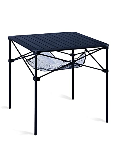 iClimb Lightweight Stable Alu. Folding Square Table Roll Up Top with Carry Bag for Camping Picnic Backyards BBQ Camp Kitchen (Black, L) - color: Dark Black, size: Large