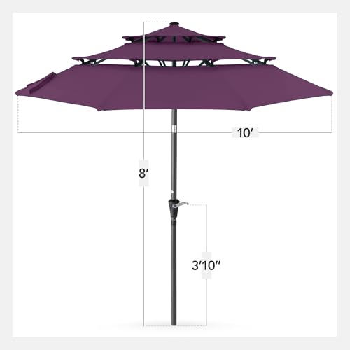 Best Choice Products 10ft 3-Tier Market Patio Umbrella, Outdoor Sun Shade with Tilt, Crank Lift, 8 Ribs for Backyard, Deck, Poolside - color: Amethyst Purple