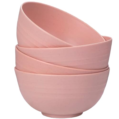 Unbreakable Wheat Straw Cereal Bowls Set of 4, 24 OZ Microwave and Dishwasher Safe Lightweight Soup and Salad Bowl Sets, Reusable Dessert Bowls for Rice, Pasta, Snack, Fruit, BPA Free (Pink) - color: Pink