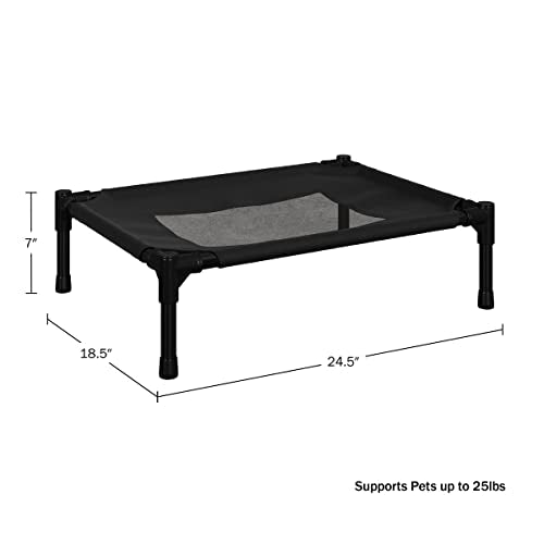 Elevated Dog Bed - 24.5x18.5-Inch Portable Pet Bed with Non-Slip Feet - Indoor/Outdoor Dog Cot or Puppy Bed for Pets up to 25lbs by PETMAKER (Black)
