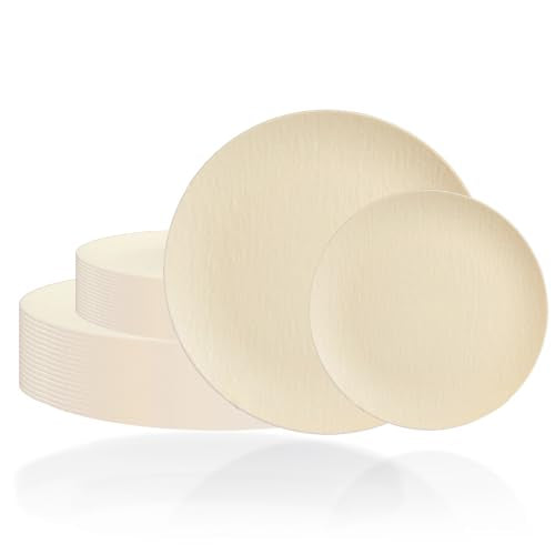 WONDERFUL 32pcs Heavy Duty Plastic Plates Reusable Unbreakable & Dishwasher safe Ivory Plastic Plates Dishes Set Reusable Plate Frosted Design Includes:16 Dinner 10" and 16 Dessert Plate 7.3" - color: Ivory