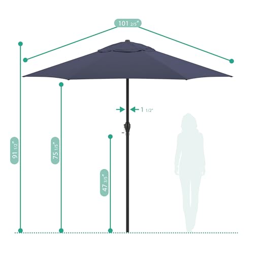 Sunline 9 ft Patio Umbrella with Crank & Push Button Tilt, Outdoor Market Umbrella with UV Protection & Wind Vent, Metal Frame for Deck, Pool & Table, Navy Blue - color: Navy Blue, size: 9 foot
