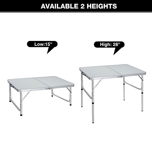 REDCAMP Aluminum Camping Table 3 Foot, Portable Folding Table Adjustable Height Lightweight for Picnic Beach Outdoor Indoor, White 36 x 24 inch - size: 3-Feet (2 heights 15"/28")