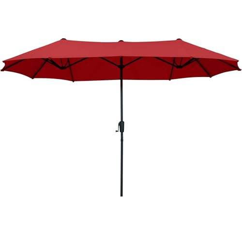 13Ft Large Patio Umbrella Outdoor Double-Sided Market Umbrella w/Easy Crank for Yard, Poolside, Deck, Red - color: Red, size: 13FT Umbrella