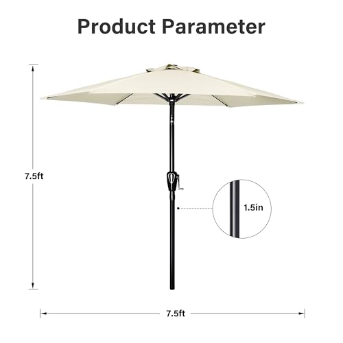 Simple Deluxe 7.5ft Patio Umbrella Outdoor Table Market Yard Umbrella with Push Button Tilt/Crank, 6 Sturdy Ribs for Garden, Deck, Backyard, Pool, Creamy White - color: Creamy White-New, size: 7.5ft