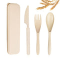 YDYTOP Reusable Travel Utensils Set with Case, Beige Wheat Straw Portable Knife Fork Spoons Tableware, Eco-Friendly BPA Free Cutlery for Kids and Adults as Travel Picnic Camping Utensils - color: 1 Sets - Beige