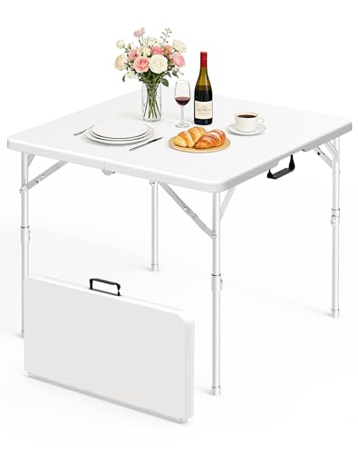 34" Square Folding Table with Built in Handle & Steel Legs, Heavy Duty Portable Card Table, Foldable Tables Perfect for Party, Dining, Wedding, Events, Picnic Indoor, Outdoor, Camping, Utility - size: 34" Card Table