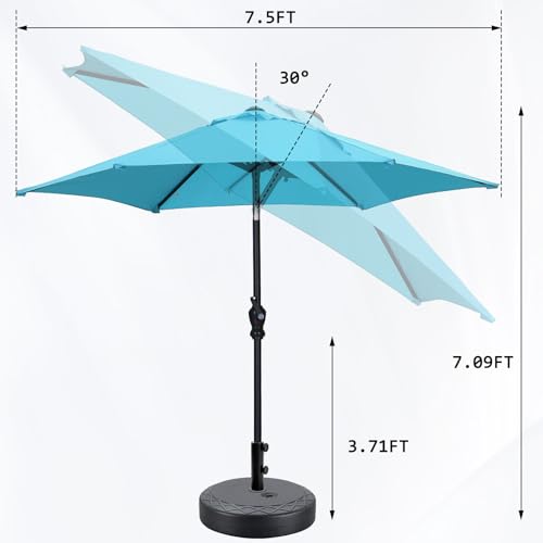 GDY 7.5ft Patio Umbrella Outdoor Umbrella with Tilt, Crank and Umbrella Weighted Base, for Yard/Outdoor/Wedding Parties and Events (Blue) - color: Blue, size: Umbrella+Base