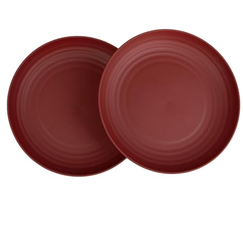 2 Pcs Wheat Straw Plates, 9Inch Unbreakable Dinner Plates, Reusable Plate for Camping,Picninc,Family Dinner,Red - color: Red