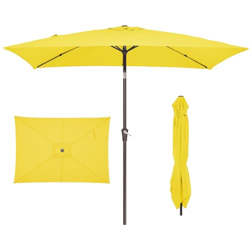 JEAREY 6.5x10 ft Rectangular Patio Umbrellas Outdoor Market Umbrella with Push Button Tilt and Crank, Rectangle Table Umbrella 6 Sturdy Ribs UV Protection for Pool Garden Backyard Deck, Yellow - color: Yellow, size: 6.5x10ft
