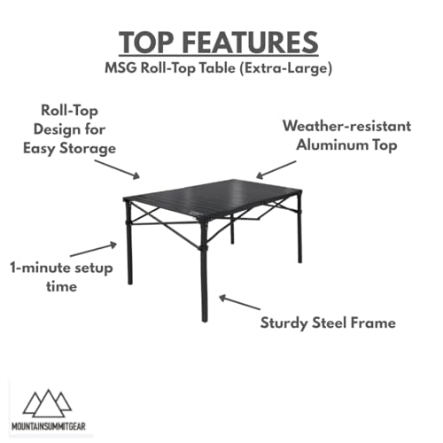 MOUNTAIN SUMMIT GEAR Heavy-Duty Roll-Top Table for Camping - Portable Aluminum-Top Folding Table with Steel Frame by Caddis Sports, Inc. (Extra Large) - size: X-Large