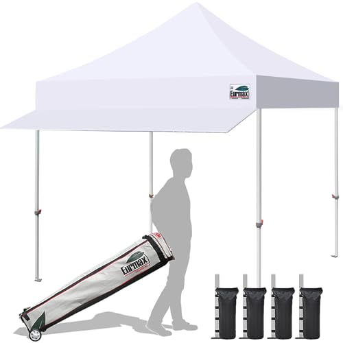 Eurmax USA 10x10 Pop Up Canopy Tent, Commercial Grade Event Tent with Patented No-Tip Rolling Bag, 24sqft Extension Awning, UV-Shield Fade & Water Resistant Top (White) - color: White, size: 10x10 Awning