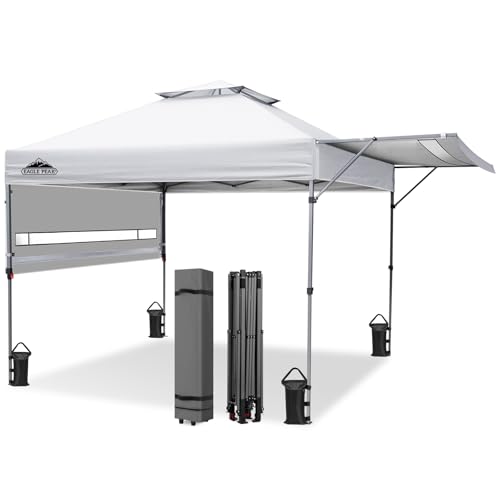 EAGLE PEAK 17x10 Pop up Gazebo Canopy Tent Outdoor Instant Canopy Shelter with Adjustable Dual Half Awnings (White) - color: White