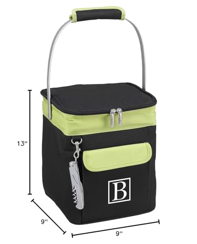 Picnic at Ascot Personalized Monogrammed 4 Bottle Insulated Wine Tote- Collapsible Multi Purpose Cooler - style: Letter - B