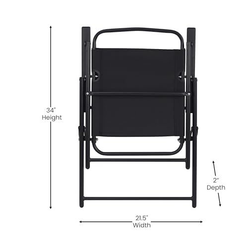 Flash Furniture Mystic Folding Patio Sling Chairs, Outdoor Textilene Lawn Chairs with Armrests, Set of 2, Black - color: Black