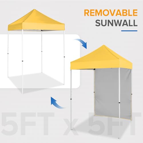 EAGLE PEAK Pop up Canopy 5x5, Outdoor Portable Canopy Tent with One Removable Sunwall, Carry Bag Included, Yellow - color: Yellow