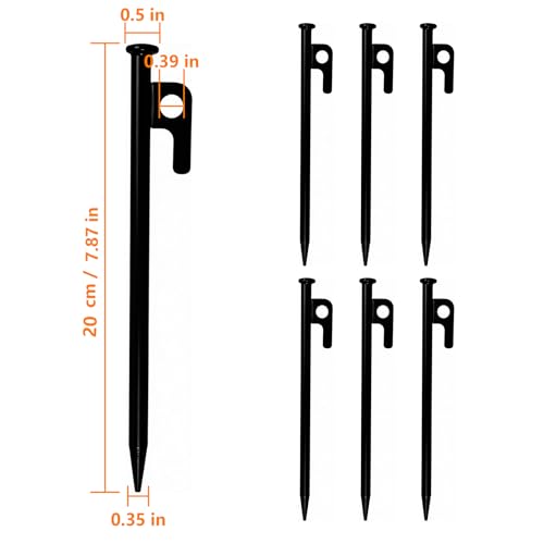 8 Inch Tent Stakes 6 Pack, Heavy Duty Steel Ground Stakes for Camping, Garden, Canopy and Tarp Anchoring, Rust Resistant Outdoor Tent Pegs - size: 20cm/7.87in