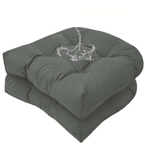 Set of 2 Outdoor Indoor Dark Grey Tufted Seat Cushion with Ties 18"x18" Waterproof Patio Chair Pads Tatami Floor Pillow for Dining Garden Balcony Office Decor - color: Dark Gray