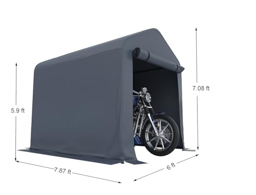 6x8 FT Outdoor Portable Storage Shelter Shed Replacement Canopy with Roll-Up Zipper Door, UV-Resistant Canopy Cover for Motorcycle, Bike, Lawn Mower, Tools, Gray (Tarp Cover Only - Frame Not Included)