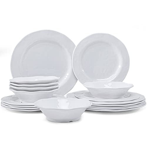 LEHAHA Basic White Melamine Dinnerware Sets, 18 Piece melamine dishes set, Service for 6, Plates and Bowls Sets Great for Indoor and Outdoor Use, Dishwasher safe… - color: Bright White