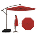Tangkula 10FT Offset Patio Umbrella with Base Included, Outdoor Cantilever Umbrella with 40 Solar LED Lights, Tilt Adjustment, Crank Handle, Vented Top, Sand Bags for Pool Yard Deck (Burgundy) - color: Burgundy