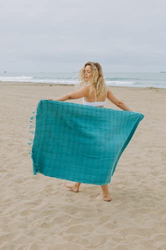 InfuseZen Stonewashed Turkish Bath & Beach Towel –100% Organic Turkish Cotton - Soft, Lightweight, Absorbent - Quick Dry, Sand Free - Swim, Pool, Shower, Travel - Peshtemal, Hammam Spa Towel - Teal - color: Teal