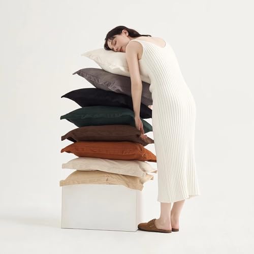 COCO TOP Set of 3 Vintage Decorative Throw Pillow Covers 22x22inch, Super Soft Striped Corduroy Euro Pillow Covers Rustic Home Decor for Modern Lounge Bedroom Living Room(Dark Brown, Black & White) - color: Dark Brown/Black/White, size: 22" x 22" (Pack of
