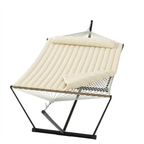 Garvee 2 Person Portable Double Hammock for Outdoor with Pillow, Heavy Duty Portable Hammock with Adjustable Steel Stand for Patio, Garden, Beach, Backyard - color: Off White, size: T-shaped Bracket