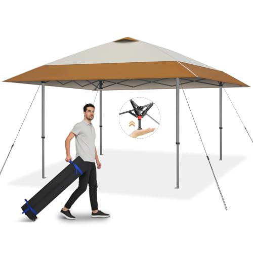 Explore Land 13x13 Pop Up Canopy with One Push Setup Heavy Duty Outdoor Sun Shade Tent for Beach,Camping,Events,Parties(Beige & Brown) - color: Beige & Brown, size: 13x13ft