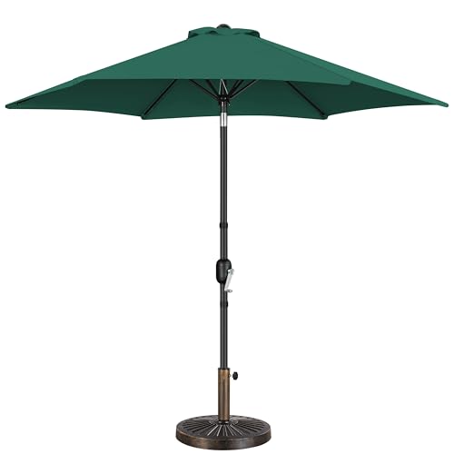 Yaheetech 9FT Patio Umbrella Outdoor with Heavy Duty Base Included,Table Umbrella with Push Button Tilt and Crank, UV Protection Waterproof for Yard/Outdoor/Wedding Parties and Events - Dark Green - color: Dark Green, size: 9FT