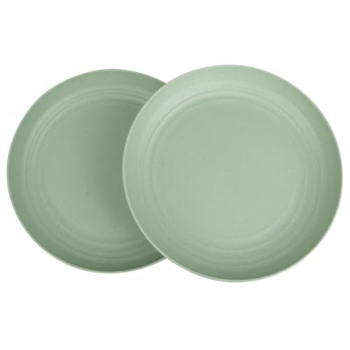 2 Pcs Wheat Straw Plates, 9Inch Unbreakable Dinner Plates, Reusable Plate for Camping,Picninc,Family, Green - color: Green