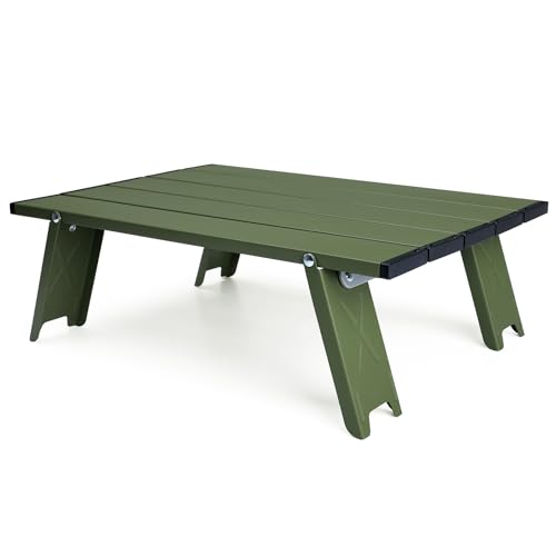 Small Folding Camping Table, Ultralight Portable Mini Beach Table with Carry Bag, Compact Low Side Picnic Tables Aluminum for Beach Camping, Green - color: Green