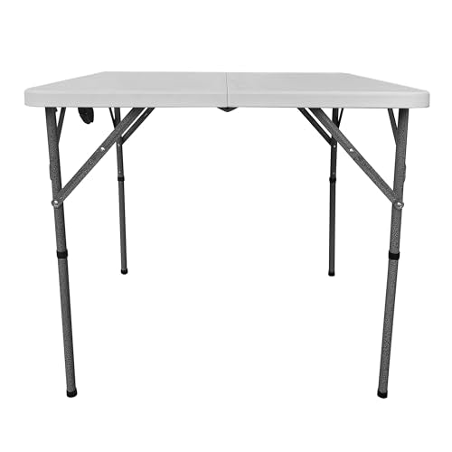 34” Square Folding Table, Small Folding Table with Easy-Carry Handle, White